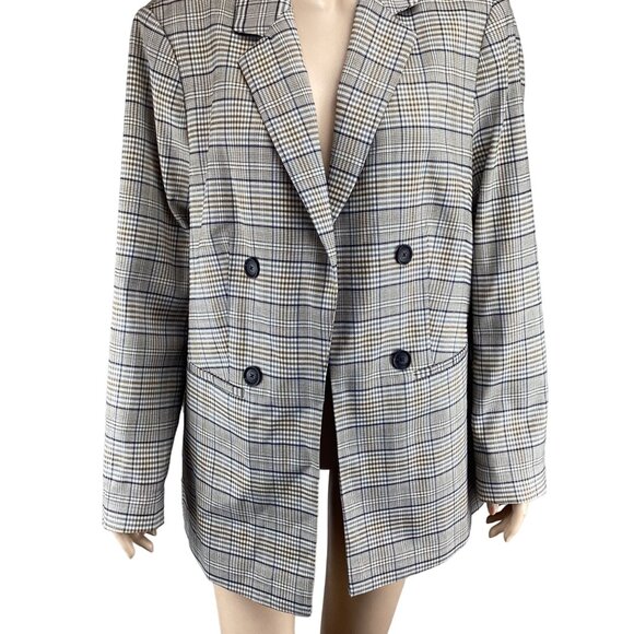 Violeta By MNG Mango Womens Plaid Double-Breasted Blazer Jacket Medium Oversize - Picture 5 of 8